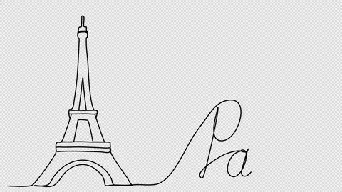 Eiffel Tower, one line drawing animation. Video clip with alpha channel. Stock Footage 264917544