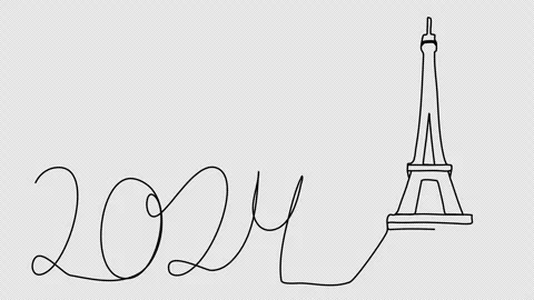 Eiffel Tower, one line drawing animation. Video clip with alpha channel. Stock Footage 264920406