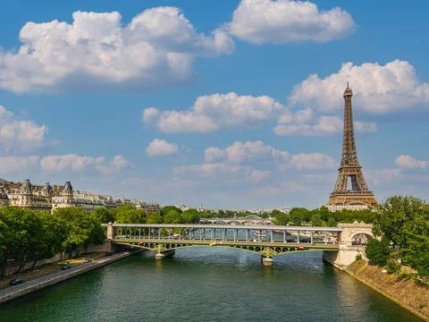 Eiffel Tower or Tour Eiffel in an aerial view in Paris, France Stock Photos