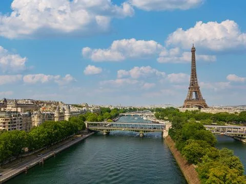 Eiffel Tower or Tour Eiffel in an aerial view ijn Paris, France Stock Photos