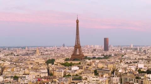 Eiffel Tower Orbit Drone Video in Paris France Golden Hour Aerial 4k Skyline Stock Footage 282129705
