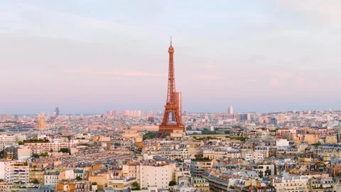 Eiffel Tower Orbit Drone Video in Paris France Golden Hour Aerial 4k Skyline Stock Footage 282129732