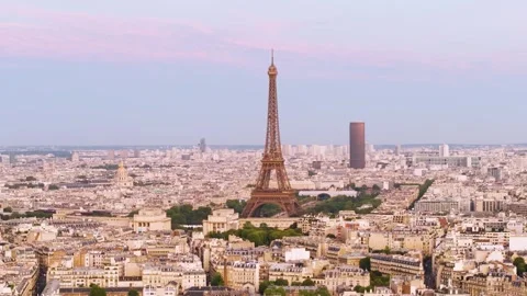 Eiffel Tower Orbit Drone Video in Paris France Golden Hour Aerial 4k Skyline Stock Footage 282129761