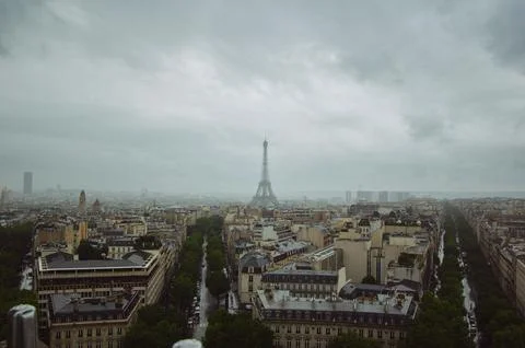 The Eiffel Tower on an overcast day. Stock Photos
