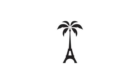 Eiffel tower with palm tree logo symbol vector icon illustration graphic desi Illustrazione stock
