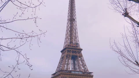 Eiffel Tower PAN top Down Seine River 2 Boats Passing Stock Footage 271603077