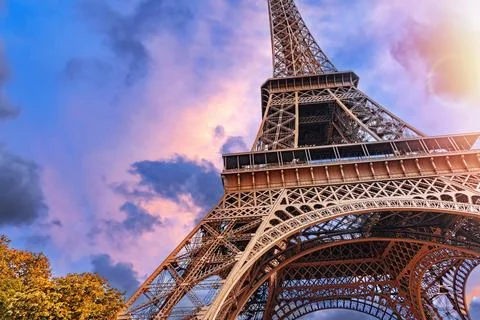The Eiffel Tower in Paris against the backdrop of a beautiful sky. Stock Photos