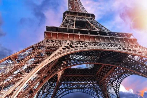 The Eiffel Tower in Paris against the backdrop of a beautiful sky. Stock Photos