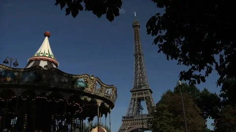 Eiffel Tower, Paris, with Carousel in foreground. Video stock 1216824