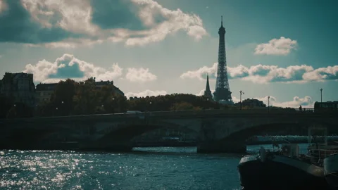 Eiffel tower in paris with cloudy sky Stock Footage 139757228