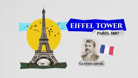 Eiffel Tower in Paris, Documentary Paper Style Animated Collage Stock Footage 279562801