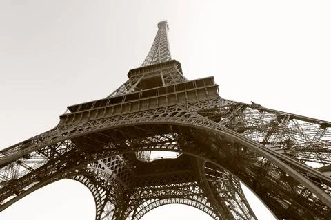 Eiffel tower, Paris Eiffel tower, Paris. Black and white image sepia toned... Stock Photos