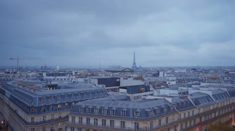 The Eiffel Tower in Paris in the evening view from a rooftop Stock Footage 46474727