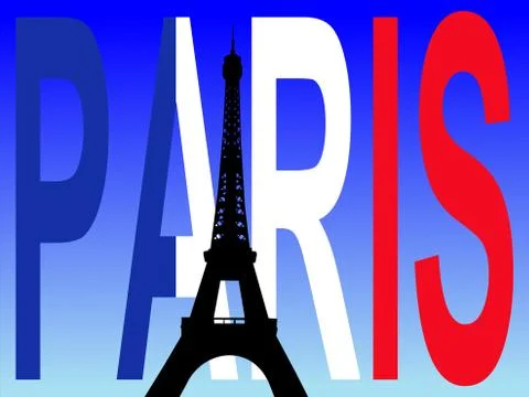 Eiffel tower with paris flag text Stock Illustration