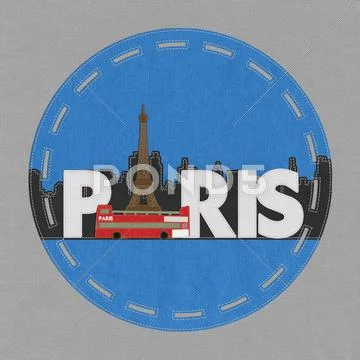 Eiffel tower, paris. france in stitch style on fabric background Stock Illustration