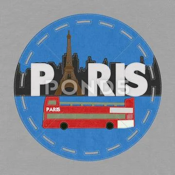 Eiffel tower, paris. france in stitch style on fabric background Stock Illustration