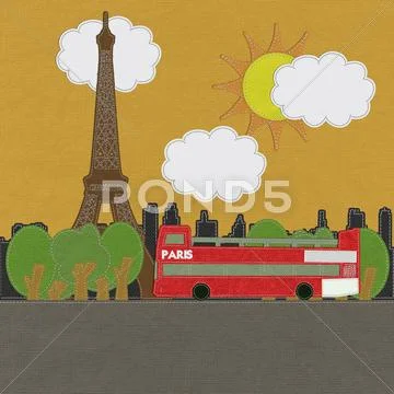 Eiffel tower, paris. france in stitch style on fabric background Stock Illustration
