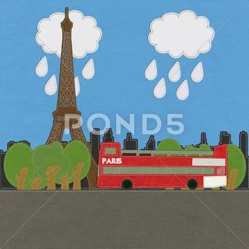 Eiffel tower, paris. france in stitch style on fabric background Stock Illustration