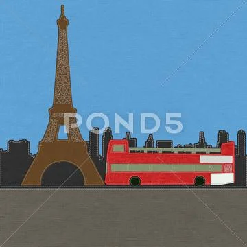 Eiffel tower, paris. france in stitch style on fabric background Stock Illustration