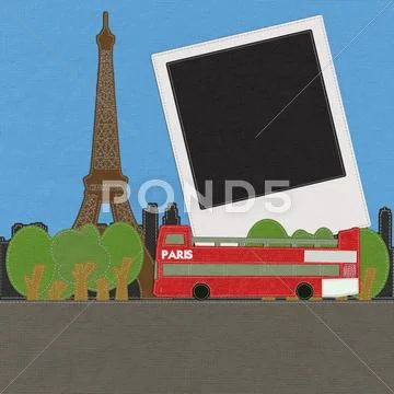 Eiffel tower, paris. france in stitch style on fabric background Stock Illustration