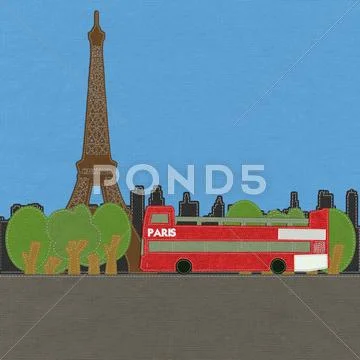 Eiffel tower, paris. france in stitch style on fabric background Stock Illustration
