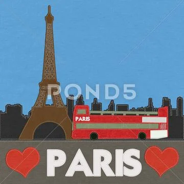 Eiffel tower, paris. france in stitch style on fabric background Stock Illustration
