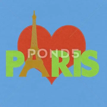 Eiffel tower, paris. france in stitch style on fabric background Stock Illustration