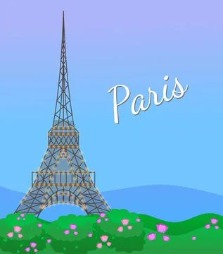 Eiffel tower in Paris, post card. Paris poster with blooming rose flowers and イラスト素材