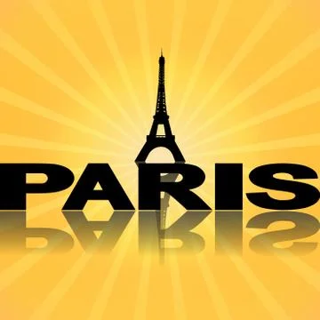 Eiffel tower paris reflected with sunburst illustration Stock Illustration