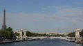 Eiffel Tower Paris Skyline Busy City Touristic Attraction Tour Boats Passing Day HD Footage