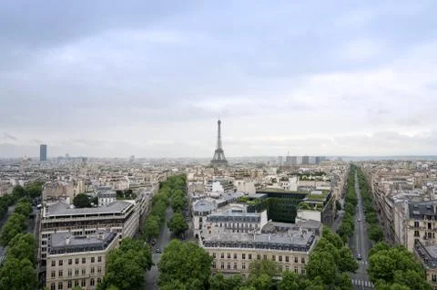 Eiffel Tower with Paris skyline view from the Arc de Triomphe in Paris 스톡 사진