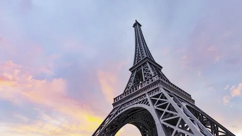 The Eiffel Tower Paris at sunset. 3D illustration Stock-Illustration