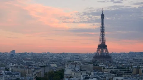 Eiffel Tower Paris Sunset Rooftop View Stock-Footage 334455743