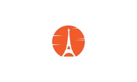 Eiffel tower paris sunset view logo design Stock Illustration