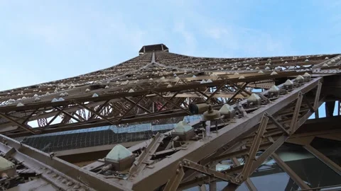 Eiffel Tower in Paris. View of the Eiffel Tower from below with the sky in the Stock Footage 282209489