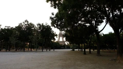 Eiffel Tower Peering Through Trees Stock Footage 108889326