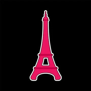 Eiffel tower in pink colour flat style vector sticker Stock Illustration