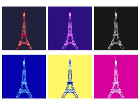 Eiffel tower in pixel art style. Set of 8-bit Eiffel Towers in retro video .. Ilustração Stock