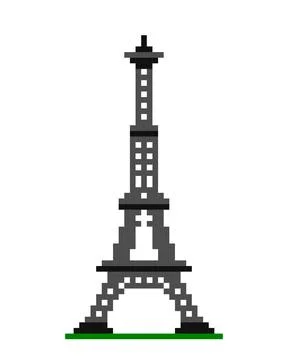 Eiffel tower pixel image for game assets. Stock Illustration