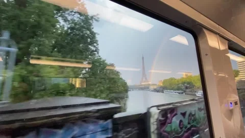 Eiffel Tower with rainbow Stock Footage 253689465