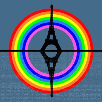 Eiffel tower with rainbow Ilustración de archivo
