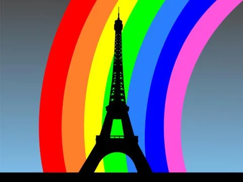 Eiffel tower with rainbow Illustrazione stock