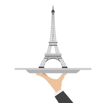 Eiffel tower on restaurant cloche イラスト素材