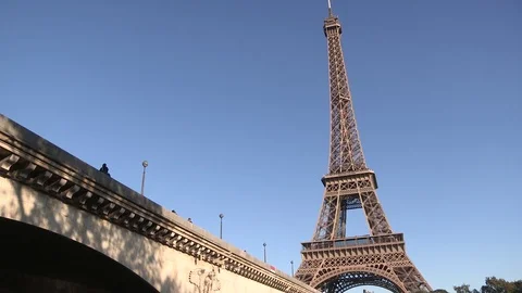 Eiffel Tower with river Seine Paris Stock Footage 94874209