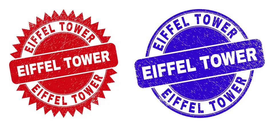 EIFFEL TOWER Rounded and Rosette Stamp Seals with Grunged Texture Illustrazione stock