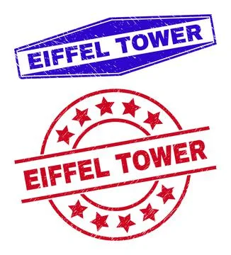 EIFFEL TOWER Scratched Seals in Circle and Hexagon Forms Illustrazione stock