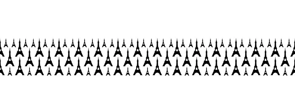 Eiffel Tower. Seamless horizontal border. Repeating vector pattern. Silhouette Stock Illustration