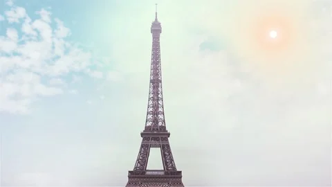 The Eiffel Tower Seen from the Champ de Mars Against Sky, Paris, France. Stock Footage 111403932