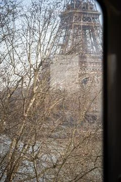 The Eiffel Tower seen from an elevated train of the Paris Metro in Paris 스톡 사진