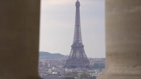 Eiffel Tower Seen Through Pantheon Column In Paris On Daytime Stock Footage 257540586